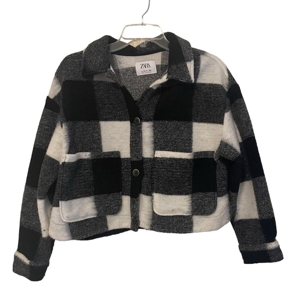 Zara Black White Cropped Shacket Jacket Size 13-14
